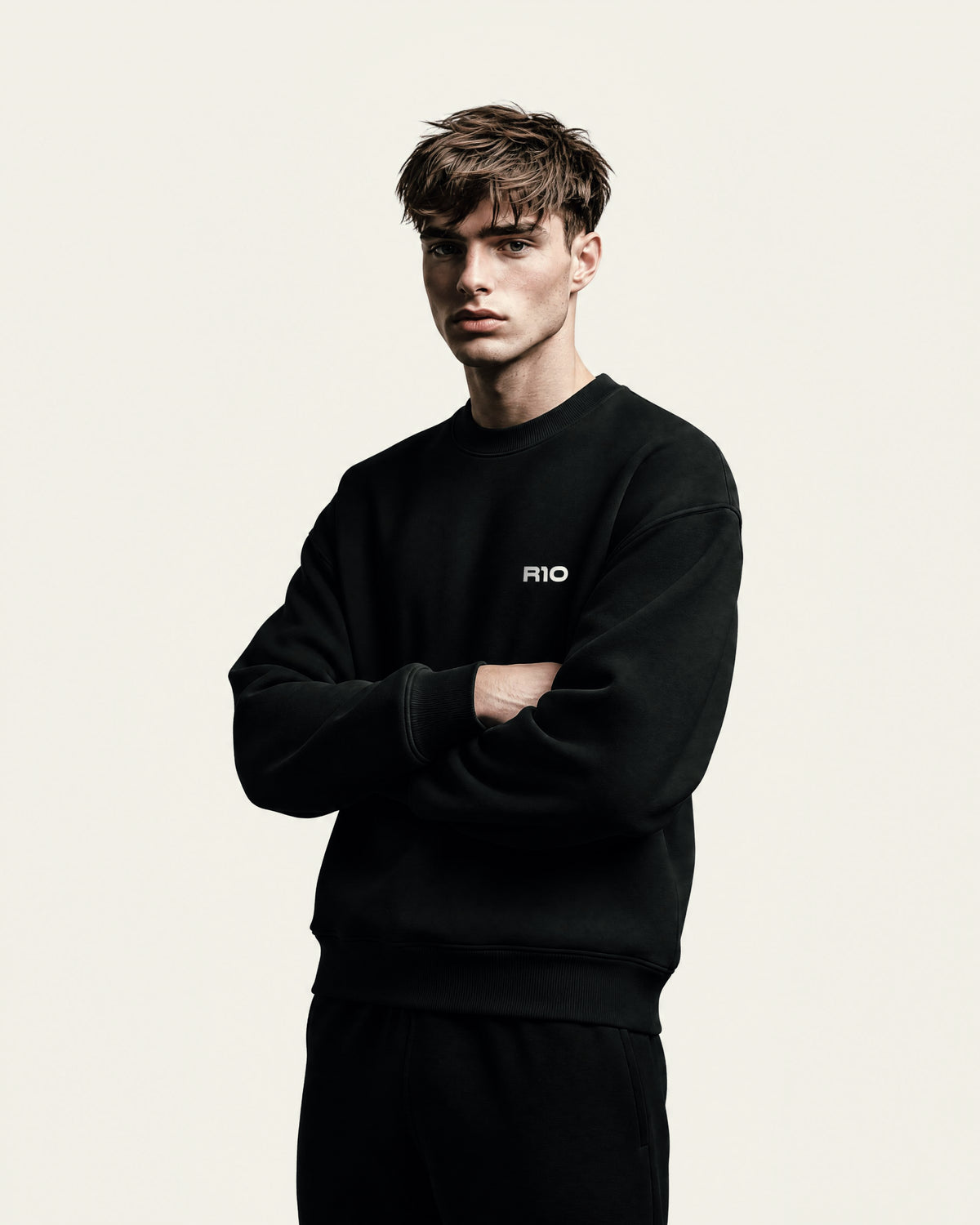 MENS RELAXED SWEATSHIRT - R10 ESSENTIAL - BLACK / WHITE