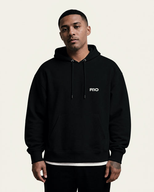 Mens RELAXED HOODIE - R10 ESSENTIAL - BLACK