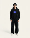 Mens Relaxed HOODIE - R10 BLUE PRINT - BLACK
